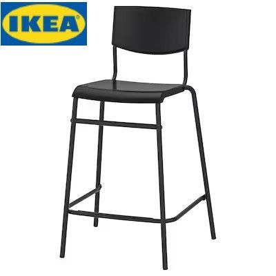 Барный стул со спинкой IKEA STIG, черный/черный,63 см