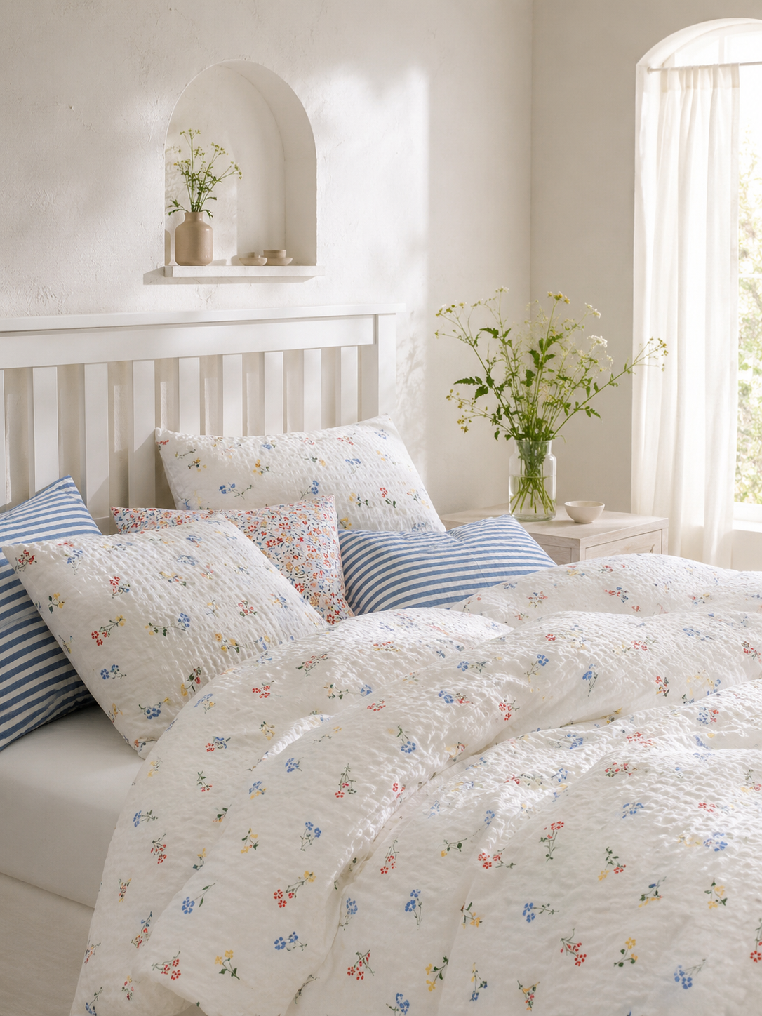 Пододеяльник и 2 наволочки IKEA PILDVARGMAL , белый / цветочный узор, 200×200 / 50×60 см.