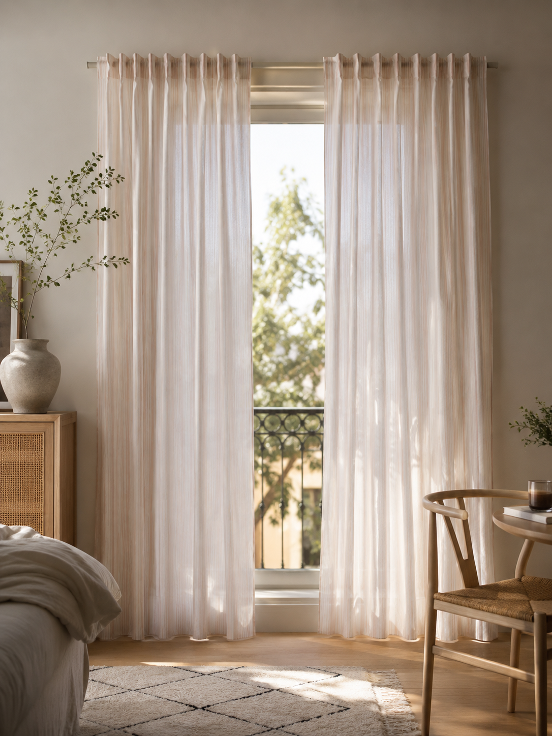 Шторы IKEA BYMOTT 2 шт, белые/бежевые в полоску/с декоративной тесьмой, 120×300 см