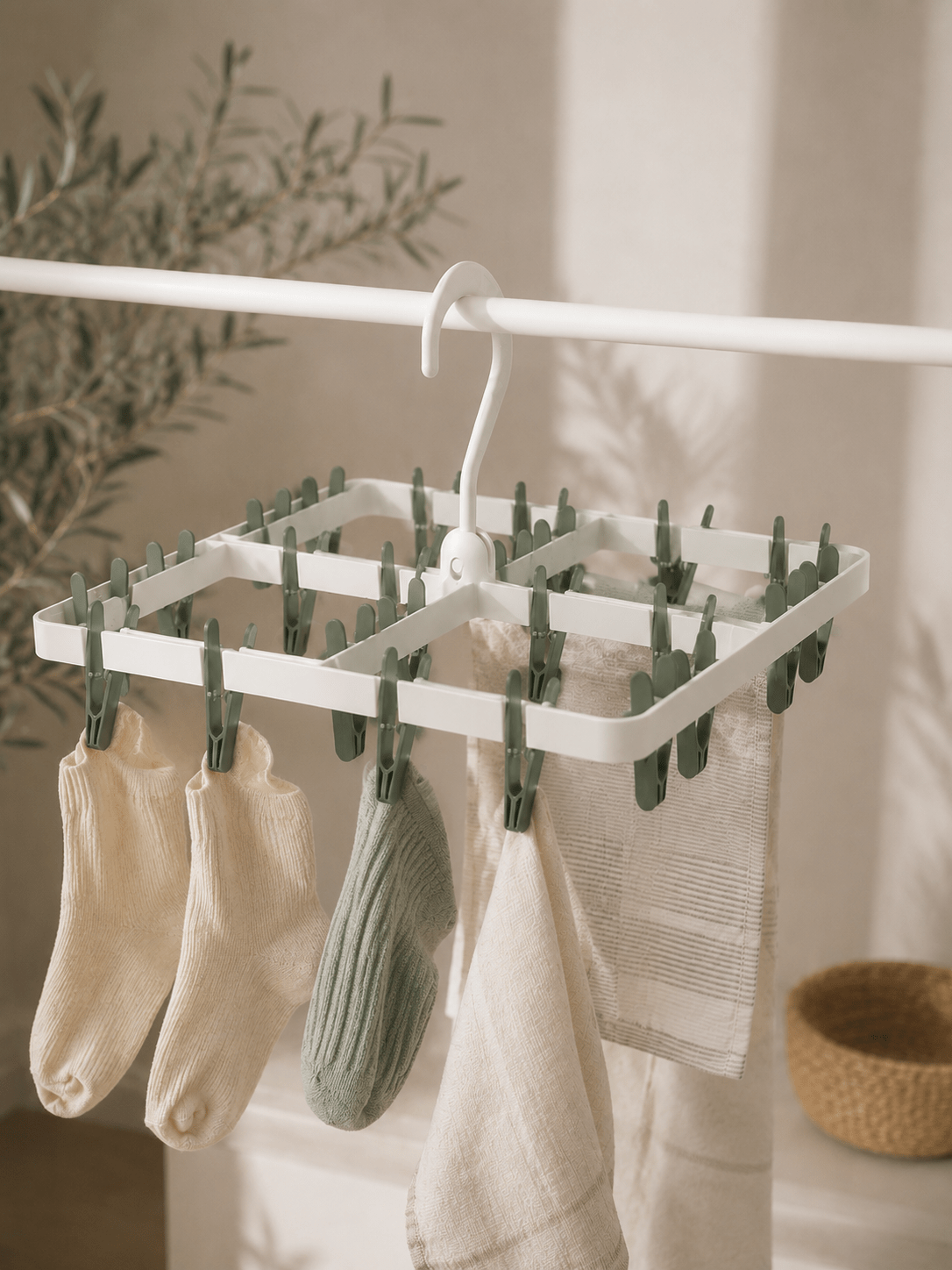 Подвесная сушилка для белья IKEA SLIBB, 24 крючка, зелёная